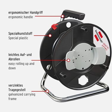 Подовжувач будівельного майданчика Brennenstuhl (зовнішній подовжувач із кабелем червоного кольору, маслостійкий, для постійного використання на відкритому повітрі IP44) (25 м, комплект із барабаном для зберігання)