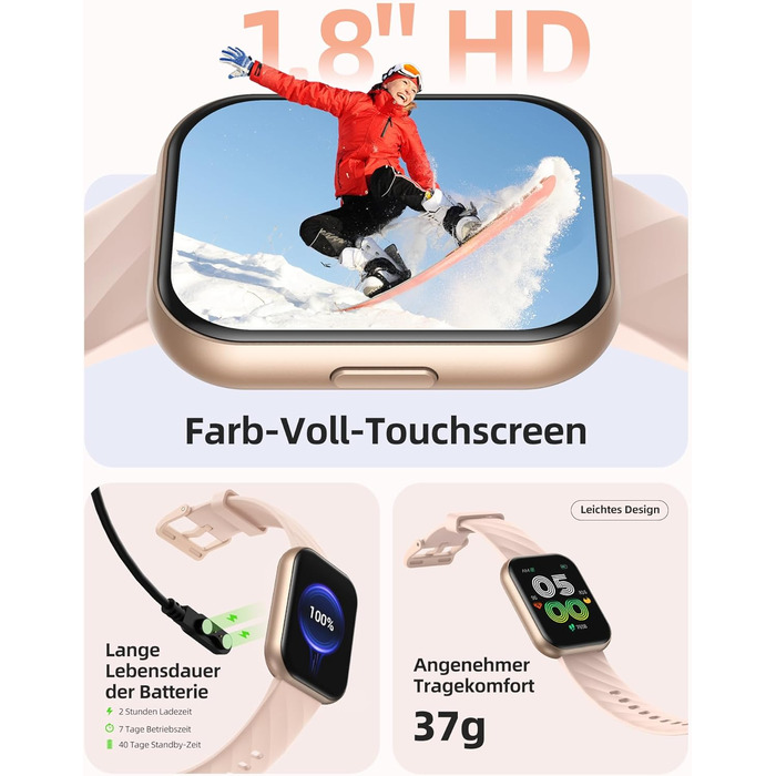 Жіночий смарт-годинник Parsonver із водонепроникністю 5 атм, спортивний годинник для плавання, фітнес-годинник 1,8 дюйма HD для жінок із понад 100 спортивними режимами, відстеженням серцевого ритму та сну, смарт-годинник для Android та iOS, рожеве золото,