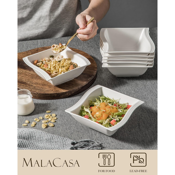 Серія FLORA, набір мисок для порцелянових кремових пластівців з 6 предметів, миска для рису 450 мл, десертна миска для закусок для