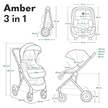 Дитяча коляска 3 в 1 комплект спортивне сидіння фіксована люлька автокрісло сумка москітна сітка дощовик XXL дах із захистом від с