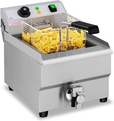 Електрична фритюрниця Royal Catering з нержавіючої сталі RCEF 16EB (3 500 Вт, ємність 16 л, діапазон температур 50-200 C, холодна зона, зі зливним краном)