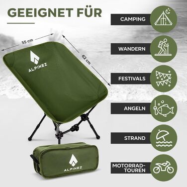 Складане крісло для кемпінгу, легке, регульоване по висоті Невеликий розмір упаковки Складане крісло для кемпінгу Ультралегке крісло для риболовлі Пляжне крісло на ніжках Зелене