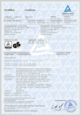 Переможець тесту Stiftung Warentest, ергономічне офісне крісло з 4D-підлокітниками, регульованою по висоті спинкою, від Dauphin (чорне), 9248
