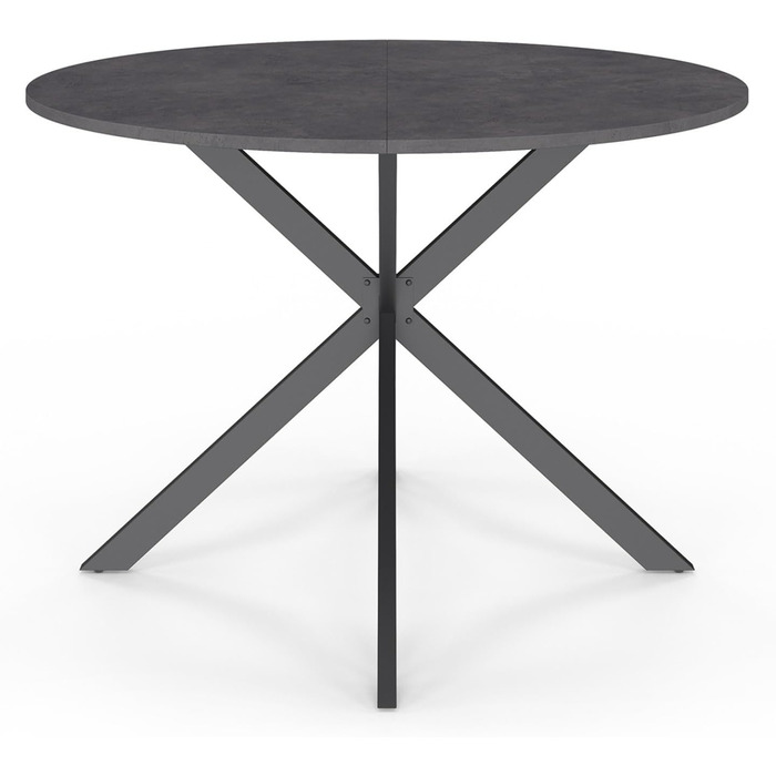 Круглий обідній стіл Jaspe, 6 осіб, стільниця з ефектом бетону, ніжки-павуки, антрацитово-сірий, 110 см