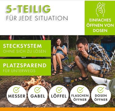 Набір столових приборів з нержавіючої сталі для кемпінгу з 6 предметів, сріблясто-зелений, 2 шт.