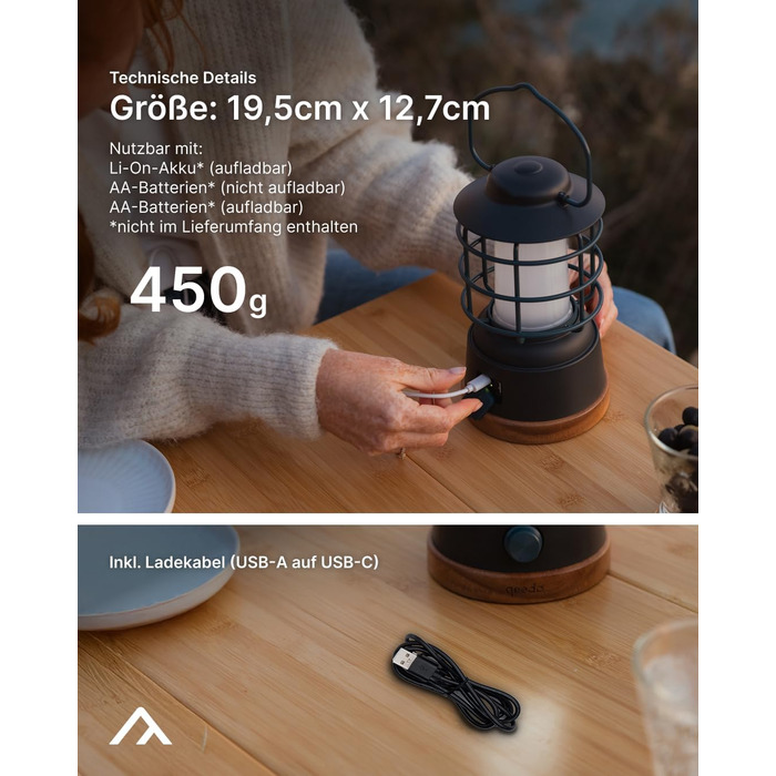 Світлодіодний кемпінговий світильник qeedo Lucia, акумуляторний (USB, батарейка типу АА або акумуляторна батарея), плавне затемнення, настільний світильник для кемпінгу на відкритому повітрі, темно-синій