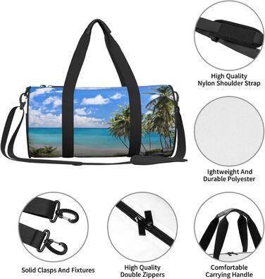 Спортивна сумка / Дорожня сумка, біла, з пляжним принтом, сумка на нічліг, чорна, універсальний розмір, сумка для подорожей