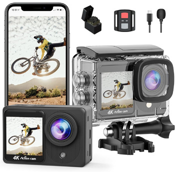 Сенсорний екран TIMNUT 4K Action Cam - подвійний екран 40M підводна камера 170 ширококутна шоломна камера 20MP водонепроникні екшн-камери з дистанційним керуванням, 2 батареями та комплектом аксесуарів