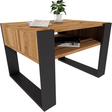 Журнальний столик 6553,6 см Стіл для вітальні з інженерної деревини, Міцний та сучасний журнальний столик з додатковим місцем для зберігання Журнальний столик, дуб Вотан/чорний, прямокутний 6553,6 см Дуб Вотан / чорний