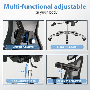 Ергономічне офісне крісло, стілець для роботи з підголівником, поперековою опорою, підлокітниками, регулюванням висоти, обертове крісло з функцією нахилу 90-130 (з фіксацією), вантажопідйомність до 150 кг.