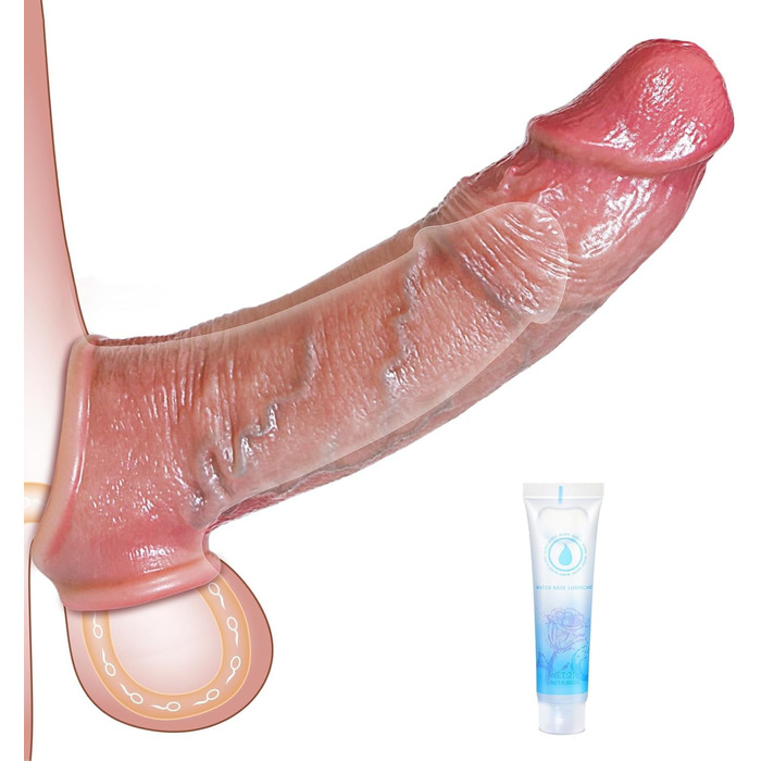 Силіконовий продовжувач пеніса для чоловіків, подовжує та потовщує пеніс з ерекційним кільцем