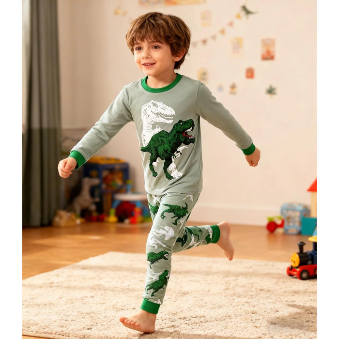 Піжами для хлопчиків з динозаврами, комплект піжами з довгими рукавами, дитячий бавовняний зимовий нічний одяг, розміри 98, 104, 110, 116, 122, 128, 134, викрійка 4, 8-9 років