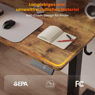 Стіл з регульованою висотою, електричний комп&39ютерний стіл 120 x 60 см, стіл для роботи сидячи та стоячи з 4 положеннями пам&39яті, стіл для роботи стоячи з 2 гачками та з&39єднувальною пластиною, рустикальний коричневий