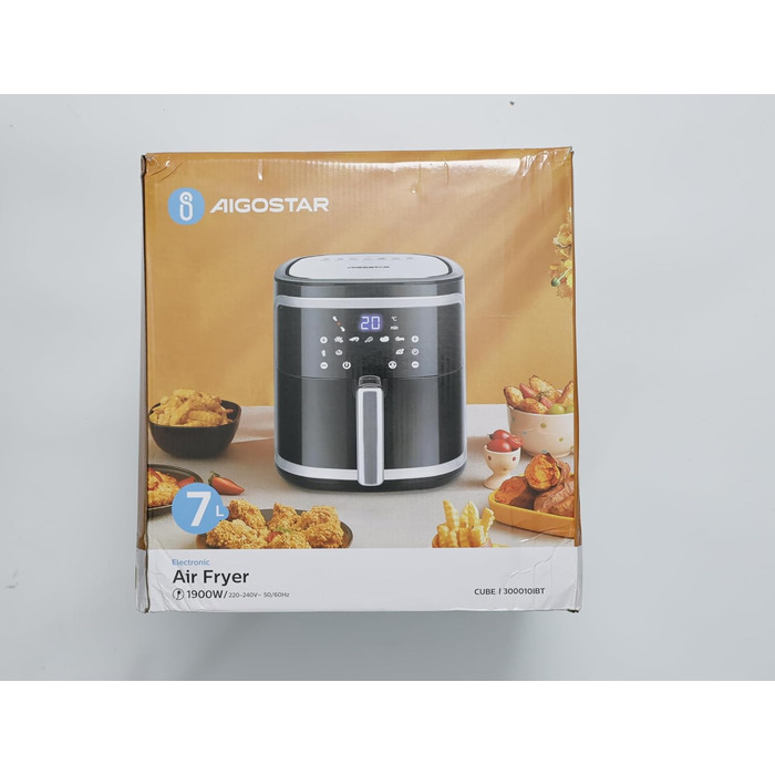 Аерофритюрниця 7L XXL, фритюрниця 1900 Вт, 7 програм, тримайте тепло, 20 рецептів, без олії, для 6-10 осіб, фритюрниця з цифровим світлодіодним сенсорним екраном, чорна