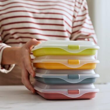 Набір із 4 кришок для ковбас та делікатесів, 4 кришки розміром 24,8 x 14,4 x 3,3 см кожна, пластик без бісфенолу А, багаторазові, жовтий червоний зелений синій, різні кольори