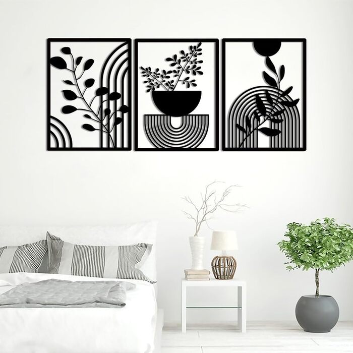 Панелі Сучасний геометричний металевий настінний декор Настінний декор Металевий чорний настінний декор Настінне мистецтво для вітальні Для дому, спальні, вітальні (30x40 см), 3