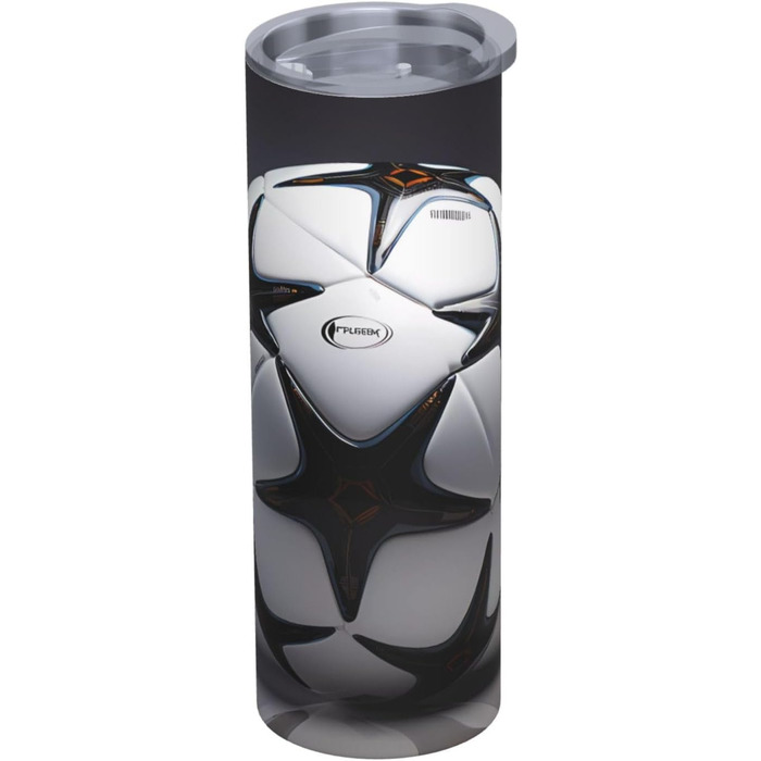 Кухоль з прямою трубочкою, 590 мл, чорно-білий, з футбольним принтом, дорожній кухоль, підходить для кемпінгу, офісу та дому