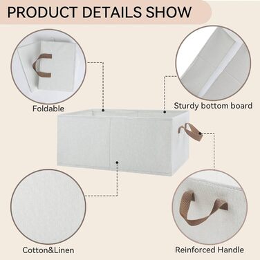 Коробка для зберігання одягу з тканини, складна, комплект з 3 шт. , великі розкладні коробки для білизни, ящики-органайзери з шухлядами для гардеробу, коробки для зберігання тканини, 472820 см, бежевий SEQ-B-1002-B