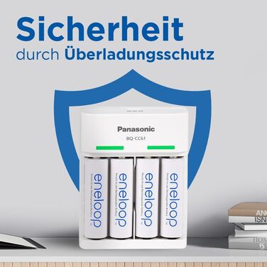 Зарядний пристрій eneloop Basic USB, для 2-4 нікель-металгідридних акумуляторів типу AA/AAA, час заряджання 10 годин, 6 функцій безпеки, включаючи 4 акумулятори eneloop типу AA (2000 мАг), зарядний пристрій USB з 4 акумуляторами eneloop типу AA