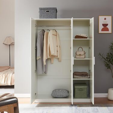 Шафа Eiselfing, 3-дверна шафа, 176 x 120 x 52 см, Шафа для спальні, 1 вішалка для одягу, 4 відділення, білий