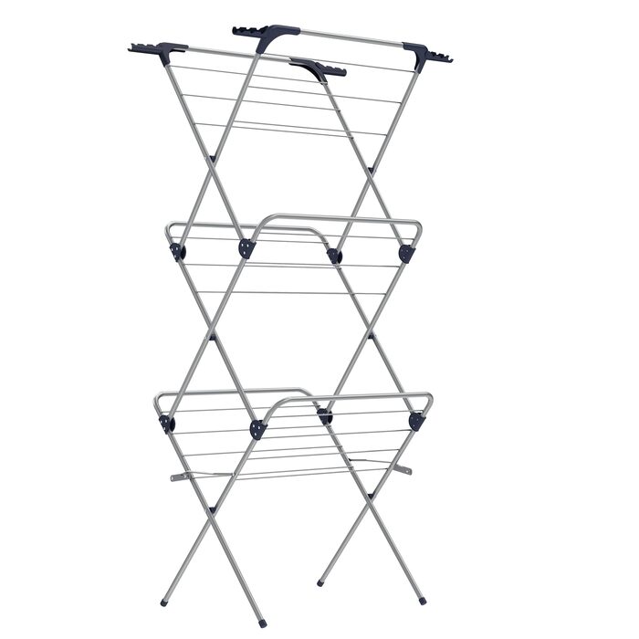 Сушарка для білизни SONGMICS, складана та компактна, сталева рама, 42 x 62,5 x 150 см, довжина стійок 15 м, для приміщень та вулиці, 3 яруси, сіро-блакитна LLR715G01