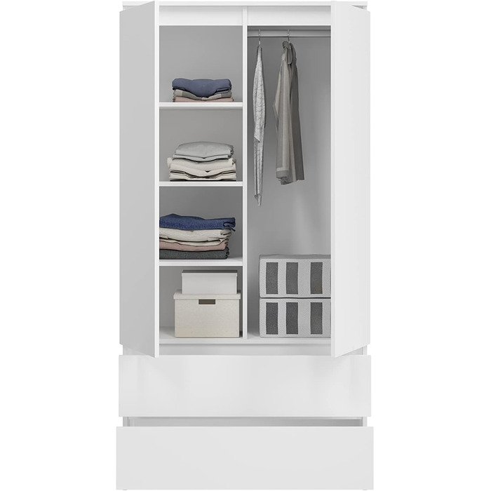 Домашня колекційна гардеробна, багатофункціональна шафа, побутова шафа 90x50x180 см (ШxГxВ) з 2 шухлядами, 3 полицями та вішалкою для одягу міцна, компактна та універсальна Білий (без подовжувача)