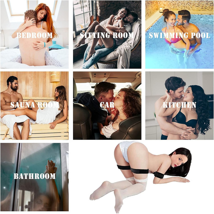 Бондаж Набір Наручники Стегна Регульований Обмеження Набір БДСМ Іграшка для Закоханих Пар Початківців і Професіоналів Чорний