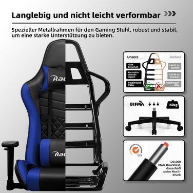 Геймерське крісло, ігрове крісло з функцією гойдання до 170, геймерське крісло з регульованою поперековою подушкою, підголівником та підлокітниками, офісне крісло зі зручними подушками сидіння, ігрове крісло вантажопідйомністю 150 кг