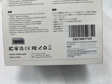 Об'єктив VIOFO A229 Pro 3 4K 2K 1080P, подвійний STARVIS 2, HDR спереду та ззаду всередині відеореєстратора, голосове керування та автомобільна камера Wi-Fi 5 ГГц, надточний GPS, супернічне бачення 2.0, голосовий вихід, 512 ГБ Макс