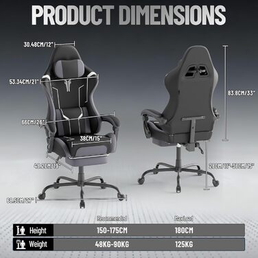 Ергономічне ігрове крісло зі штучної шкіри з функцією масажу, ігрове крісло з висувною підставкою для ніг, зручне офісне крісло/комп&39ютерне крісло з вантажопідйомністю 135 кг для домашнього офісу, чорно-біле.