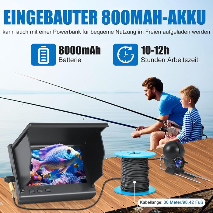 Ехолот, підводна рибальська камера, ширококутний інфрачервоний нічний бачення, підводний ехолот з HD-камерою 220 та 30-метровим кабелем для всіх водойм - рибальська камера для рибалок та шукачів пригод