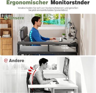 Кутовий письмовий стіл YOUDENOVA з шухлядами, L-подібний, 168x100 см, ігровий стіл зі світлодіодним підсвічуванням, комп&39ютерний стіл з розеткою та портом зарядки USB, офісний стіл, чорний, 168*100*88,5 см