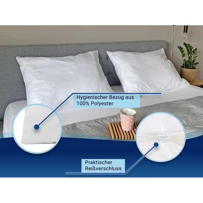 Комплект подушок ZOLLNER з 2 предметів - Виготовлено в Німеччині - Наповнювач з поліестеру - Чохол з високоякісного поліестеру - Можна прати при температурі до 60C - 60x80 см - Готельна якість - Сертифіковано Oeko-Tex 60x80 см Білий