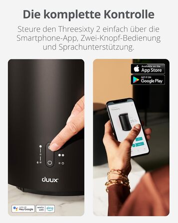 Розумний керамічний вентилятор-обігрівач Duux Threesixty 2 - Тихий - Електричний обігрівач на 360 з потужністю 1800 Вт та 3 рівнями потужності - Енергозберігаючий вентилятор-обігрівач з інтелектуальним керуванням - Чорний