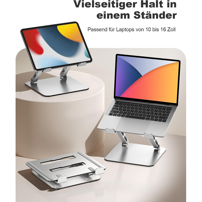 Підставка для ноутбука Babacom з регульованою висотою та вентиляцією, з подвійною опорою, ергономічна, складна та портативна. Сумісна з MacBook Air/Pro (10-16 дюймів) та використовується як стіл для роботи стоячи.