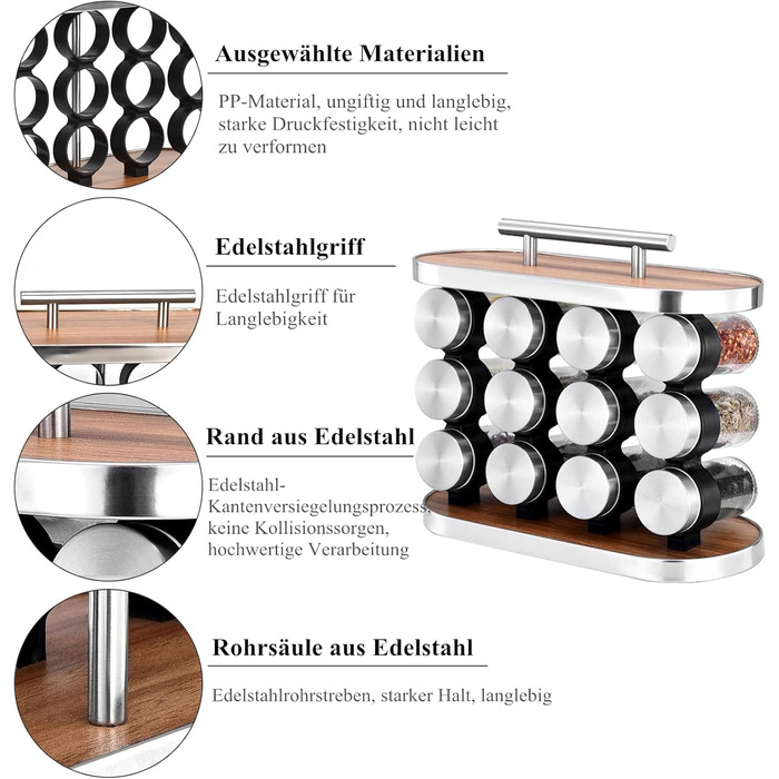 Набір підставок для спецій, універсальний кухонний органайзер для спецій з 12 банками для спецій, прикраси в художньому стилі, зберігання спецій, 28 x 23,6 см