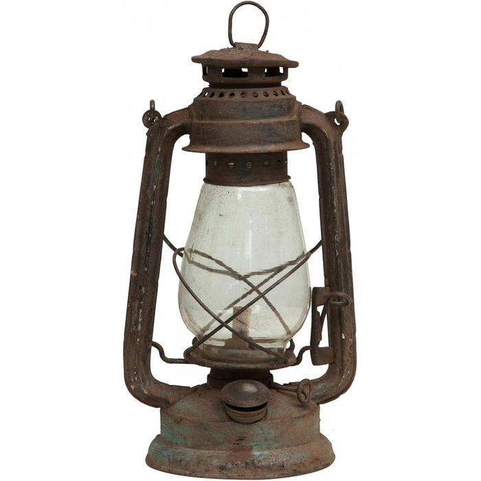 Антикварний металевий олійний ліхтар Biscottini Д15,5 x Ш15,5 x В32,5 - Центральна композиція - Домашній декор - Ліхтар у стилі шеббі-шик - Кемпінг