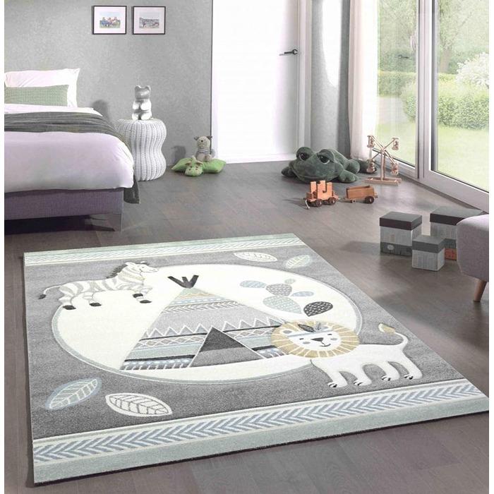 Ігровий килимок дитяча кімната кактус зебра індійський намет лев жовтий сірий крем розмір 160x230 см