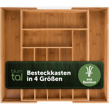 Лоток для столових приборів Blumtal з бамбука - Роздільник для кухонних приборів з регулюванням розміру - Органайзер для столових