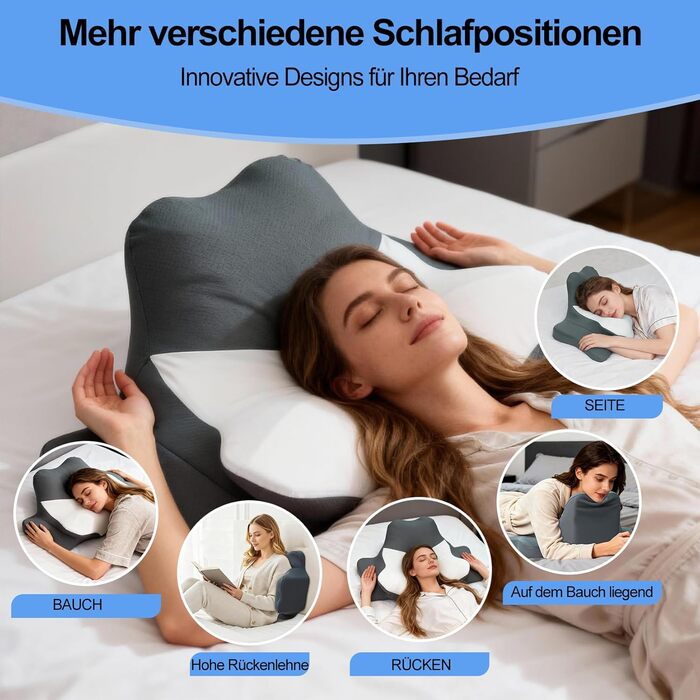 Подушка для шиї FATIVO з піни з пам&39яттю форми, ортопедична подушка-метелик, ергономічна подушка для голови, подушка для сну на боці, спині та животі