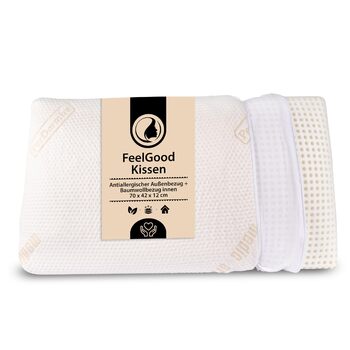 Подушка для шиї Feelgood, висота 12 см, з віскогелевої піни - Ортопедична подушка зі 100 бавовняним внутрішнім чохлом антиалергенним зовнішнім чохлом - Подушка для шийного відділу хребта для сну на боці та животі (70x42 см) FeelGood - 70 x 42 x 12 см