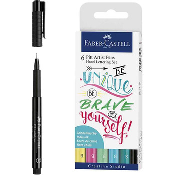 Чорнильна ручка Faber-Castell Pitt Artist Pen, ширина лінії S, колір 199, чорна в т.ч. 6 шт. Пастельні написи від руки