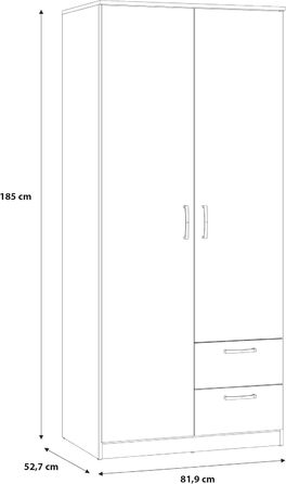 Шафа 82, шафа Scandi з 2 дверима та 2 шухлядами, інженерна деревина, оздоблення Artisan Oak, ширина 81,9 см, висота 185 см, глибина 52,7 см. Шафа Artisan Oak, 2 двері з 2 шухлядами