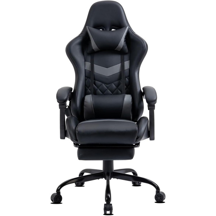 Ігрове крісло Delman, гоночне крісло, офісне крісло, комп&39ютерне крісло, масажна функція з 6 точками вібрації, крісло керівника зі штучної шкіри, ергономічна підставка для ніг 12-0037 (сірий колір)