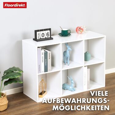 Біла книжкова полиця Floordirekt, дерев&39яна полиця з 6 відділеннями, кубічна полиця для вітальні та спальні (Вермонт)