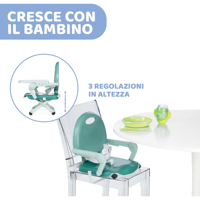 Сидіння-бустер Chicco Pocket Snack для дітей від 6 місяців до 3 років 15 кг, портативний і регульований дитячий стільчик для годув