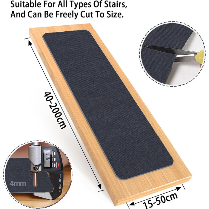 Килим для сходів 30 x 40 см, приємний м&39який ворс, самоклеючий та протиковзкий, можна різати, багаторазовий, 5 килимових сходинок, килимки для сходів для дітей, людей похилого віку, C