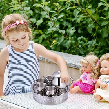 Дитячий набір для чаювання, 10,9 см, нержавіюча сталь, з довгим носиком, з чашками та підносом, розвиваючий ролевий набір для дошкільнят та початківців, для дитячого садка