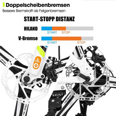 Гірський велосипед для дорослих HILAND H200 26 дюймів, 21 швидкість, подвійні дискові гальма, колеса 3/6 спиць, алюмінієва рама, чоловічий та жіночий велосипед, доступні різні кольори білий - 6 спиць