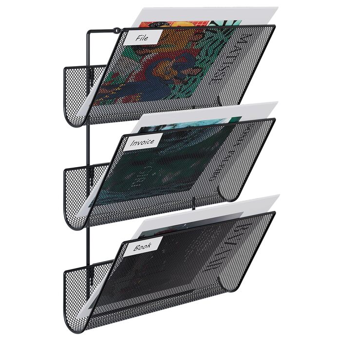 Міцний металевий тримач для журналів EasyPAG з 3 відділеннями, настінний тримач для журналів, тримач для файлів, тримач для документів, підвісний органайзер для журналів, тримач для флаєрів, диспенсер для брошур, чорний